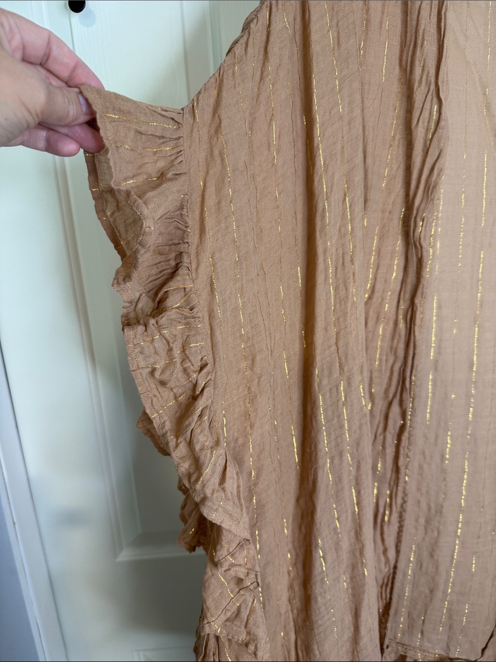 Aerie Tan Ruffled Cover-Up with Subtle Gold Stripe - Picture 5 of 6